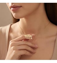 Kişiye Özel 925 Ayar Gümüş Mezuniyet Şapkası Yıl İsim Kolye (Gold)