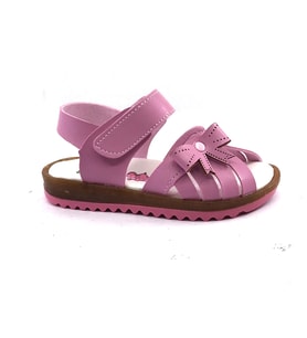 Şirin Bebe 03 Pembe Kız Çocuk Bebe Sandalet Ayakkabı (Siyah-Gri)