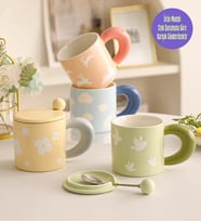 Pastel Renkli Çiçek Ve Hayvan Desenli Seramik Kupa