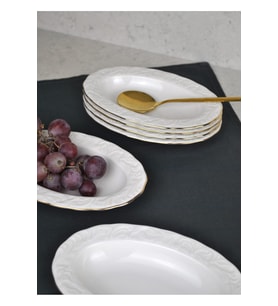 Altıli Gold Yaldızlı Porselen Kayık Tabak 12x19 cm Sunum Tabağı