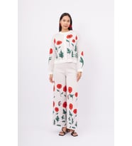 Peraluna POPPY CARDIGAN Gelincik Desenli Organik Pamuk Kadın Kısa Hırka - Ekru
