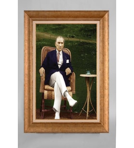 EV İŞYERİ OFİS İÇİN ALTIN ÇERÇEVELİ PASPARTULU ATATÜRK TABLO S163