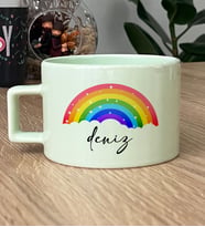Kişiye Özel Gökkuşağı Baskılı Hediye Pastel Fincan -1- (Yeşil)