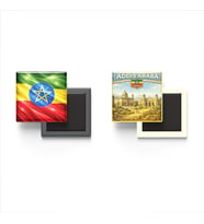 Buzdolap Magnetleri - Etiyopya Bayrağı ve Addis Ababa Retro Tema - 2'li Set Magneti