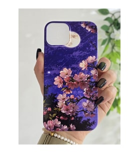 Iphone 13/14 Uyumlu Sanatsal Manzaralı Pembe Çiçekler Desenli Şeffaf Telefon Kılıfı