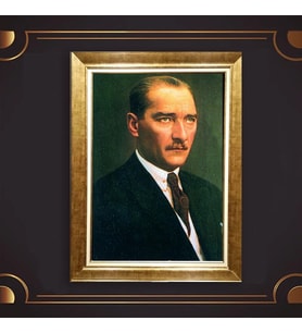 Özel Seri Paspartulu Çerçeveli Atatürk Tablo l78 (Gold)