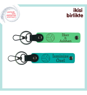 Anlamlı Maçlara Hatıralık Sürpriz, Kişiye Özel Deri Anahtarlık Takımı, Fıstık Yeşil-Koyu Turkuaz