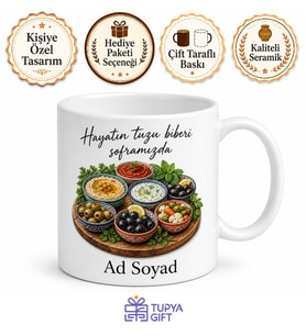 Meze Tabağı Temalı Baskılı Kupa Bardak Özel Tasarım Hediye Porselen Mug