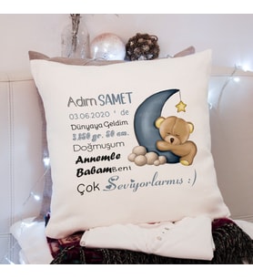 Yeni Doğan ( Hoşgeldin Bebek) Erkek Bebek Yastığı Kişiye Özel