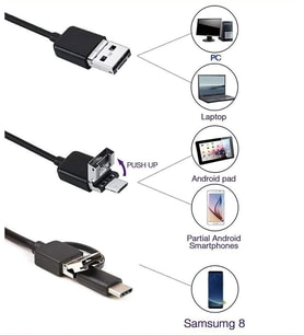 Endoskop 3 in 1 Yılan Kamera USB Micro Usb Type-C Uyumlu 15M