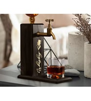 BK Gift Aynalı Altın Kabartma Musluklu Doğal Siyah(Ebony) Ahşap Viski Standı, Home Bar, İçecek Dispenseri, Ahşap İçecek Çeşmesi-4