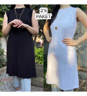 Kadın Sıfır Kol Penye Uzun Tunik İçlik 2 Adet
