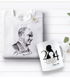 BK Gift Kişiye Özel Öğretmenler Günü Tasarımlı Kupa Bardak ve Atatürk Baskılı Tişört Hediye Seti- 3-5, Öğretmene Hediye, Öğretmenler Günü, 100. Yıl Hediyesi
