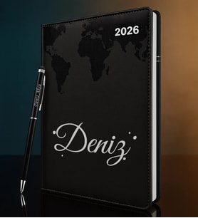 BK Gift Kişiye Özel İsimli Termo Sert Kapak 2026 Siyah Ajanda & Kalem -3, Öğretmenler Günü Hediyesi, Yeni İş Hediyesi