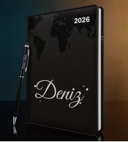 BK Gift Kişiye Özel İsimli Termo Sert Kapak 2026 Siyah Ajanda & Kalem -3, Öğretmenler Günü Hediyesi, Yeni İş Hediyesi