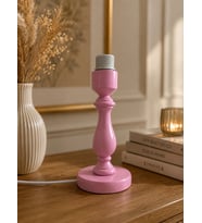 Ahşap Pembe Renk Ahşap Abajur Ayağı Klasik Model 28x14cm