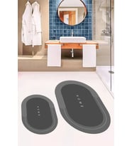 EVDEYA Dijital Baskılı Yıkanabilir Home Yazılı İkili Oval Banyo Paspası Klozet Takımı, OKLOZET-3-GRİ, (Gri)