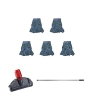 Cod-Ex Çift Kovalı Temizlik Arabası Seti Yedek Mop Takımı - 5 Adet 17 Cm. Dar Mop + Mop Tutucu + Sap (Mavi)