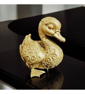 Ördek Biblo Heykel Masa Üstü Süs Eşyası Ev Süs Eşyası Dekoratif Heykel 10x10x6.5 cm (Sarı Altın)