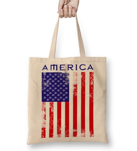 Amerika Bayrağı Bez Çanta Uzun Saplı