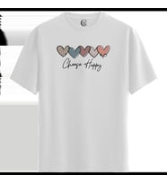 Happy Hearts - %100 Pamuklu Kadın Beyaz Tişört - Premium Quality (Siyah - Beyaz)