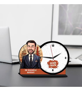 Erkek Avukata Hediye Karikatürlü MDF Masa Saati