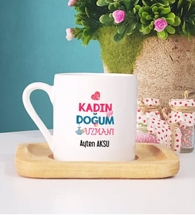 Kadın Doğum Uzmanı Türk Kahvesi Fincanı Ahşap Altlıklı
