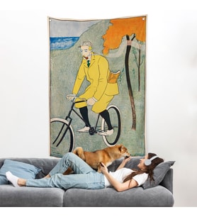 Edward Penfield - Bisikletli Sarı Takım Elbiseli Adam Duvar Örtüsü-8044
