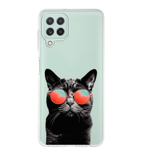 PrintiFy Samsung Galaxy A22 ile Uyumlu 1mm Slim Fit Kedi 3 050d Baskılı Şeffaf  Kılıf