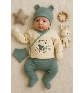Mulvxbby Bby02 Waffle Natural % 100 Pamuk 5'Li Erkek Bebek Hastane Çıkış Seti (Mulvix)