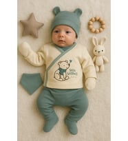 Mulvxbby Bby02 Waffle Natural % 100 Pamuk 5'Li Erkek Bebek Hastane Çıkış Seti (Mulvix)