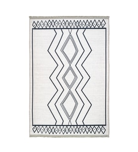 Mavi Krem Geometrik Desenli Salon Halısı Modern Stil Dijital Baskı Kaymaz Tabanlı Yıkanabilir