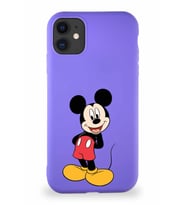 Apple iPhone 11 Soft Premier Kapak Mickey Mouse-B Tasarımlı Silikon Kılıf - Mor (Şeffaf)