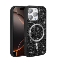 iPhone 16 Pro Max Kılıf Pırlanta Tasarımlı M-safe Şarj Özellikli Mozaik Silikon Kapak (Siyah)
