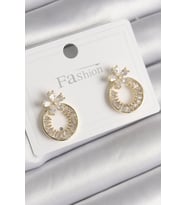 Pirinç Gold Renk Zirkon Taşlı Halka Model Çiçek Figür Kadın Küpe 5886 - HPSBYI1775-4781