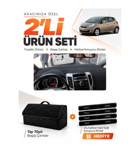 KİA VENGA (2009-2011) Uyumlu Torpido Örtüsü + Tay Tüyü Bagaj Çantası + Sticker Seti - Siyah