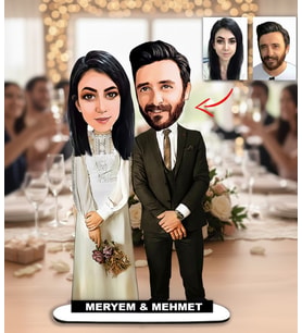 Kisiye Özel Karikatür Gelin Damat Çift, Sevgili, Nişanlı Masaüstü Biblo