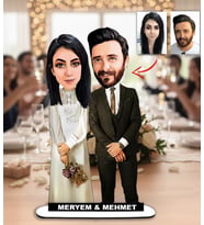 Kisiye Özel Karikatür Gelin Damat Çift, Sevgili, Nişanlı Masaüstü Biblo