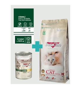Bonacibo Adult Tavuklu Kuru Mama 2 Kg & Soslu Ciğerli Konserve Avantaj Paketi (6x400 gr)