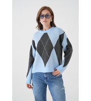 Kadın Bisiklet Yaka Baklava Desenli Triko Kazak 8490Sw (Bebe Mavi)