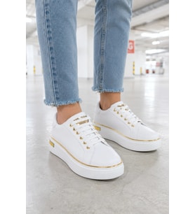 Elora Bağcıklı Konfor Taban Kadın Sneaker – Beyaz/Altın