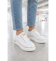 Elora Bağcıklı Konfor Taban Kadın Sneaker – Beyaz/Altın