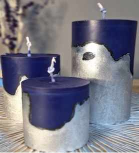 gümüş detaylı 3 lü beton mum set