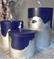 gümüş detaylı 3 lü beton mum set