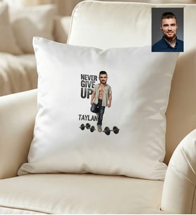 Kişiye Özel Karikatürlü Never Give Up Motivasyon Yastık Doğum Günü Hediyesi
