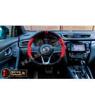 Nissan X-Trail T32 Dikme Direksiyon Kılıfı Parlak Siyah Kırmızı Detaylı Kırmızı Çift Yüzük ve Dikiş 2017-2022