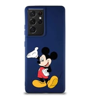 Samsung Galaxy S21 Ultra Soft Premier Kapak Mickey Mouse-C Tasarımlı Silikon Kılıf - Lacivert (Şeffaf)