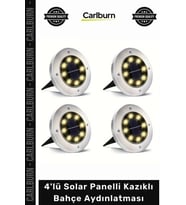 #Solar 8 Ledli Su Geçirmez Metal Dış Yüzey 4'lü Solar Panelli Kazıklı Bahçe Aydınlatması