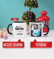 İsme Özel Doktora Hediye Doktor Kupa Bardak Siyah Fotoğraflı