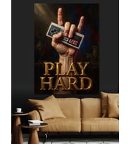 Play Hard Yazılı Gamer Eli Dekoratif Kanvas - Mdf Ahşap Tablo
